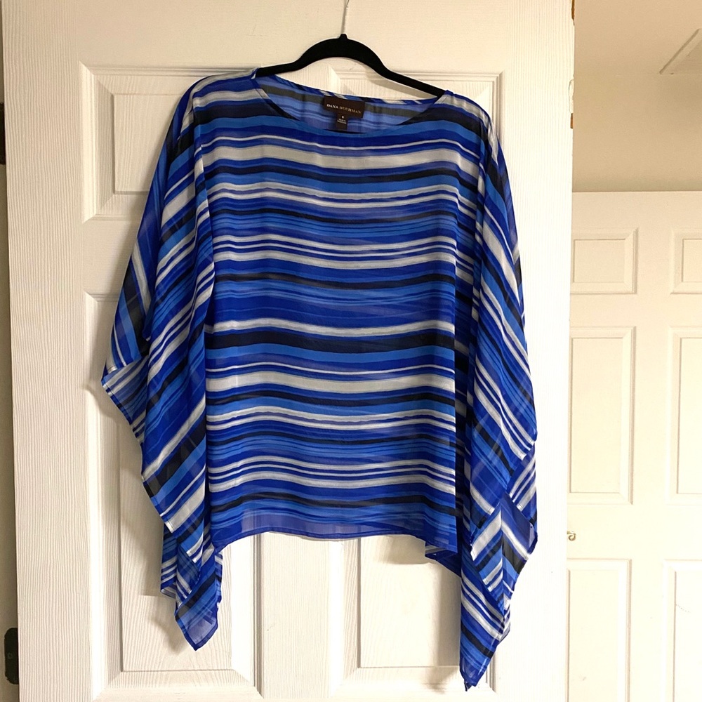 Danna Buchman Blue chiffon top tunic blouse size S fits a M
